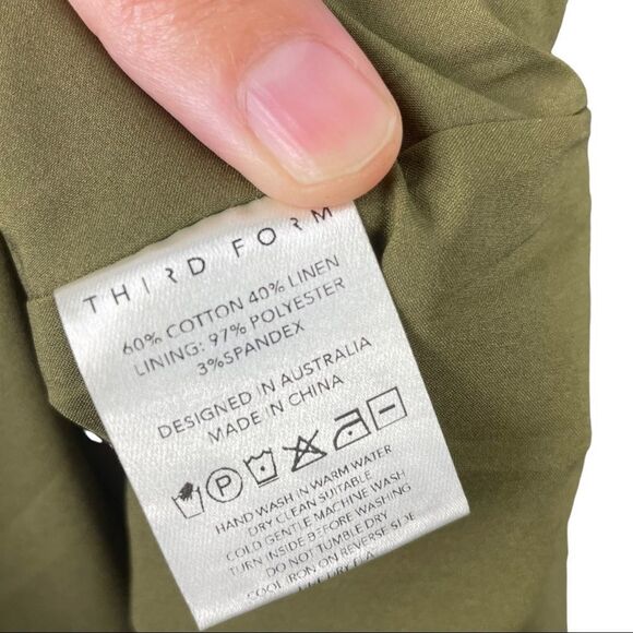 NWT Third Form Drifter Olive Linen Blend One Shoulder Dress Size 4 - Picture 14 of 14